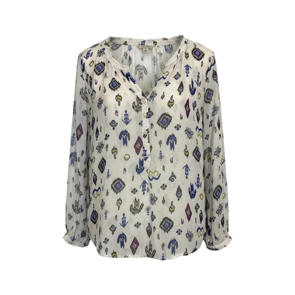 This Lucky Brand blouse features a unique geometric pattern in vibrant colors, p